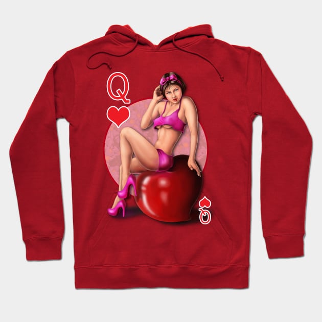 Queen of Hearts Pin Up Game Card Hoodie by Jay Diloy